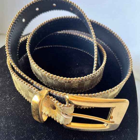 Vtg Elite Gold Check 1980s Womens Belt Size M/L  4011 Beaded Gold Buckle Retro main image 4